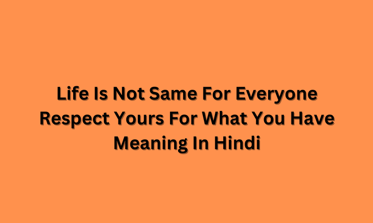 Life Is Not Same For Everyone Respect Yours For What You Have Meaning In Hindi