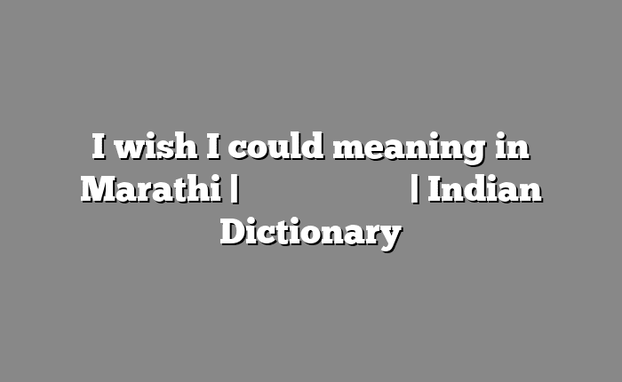 I wish I could meaning in Marathi | सोपा अर्थ मराठीत | Indian Dictionary